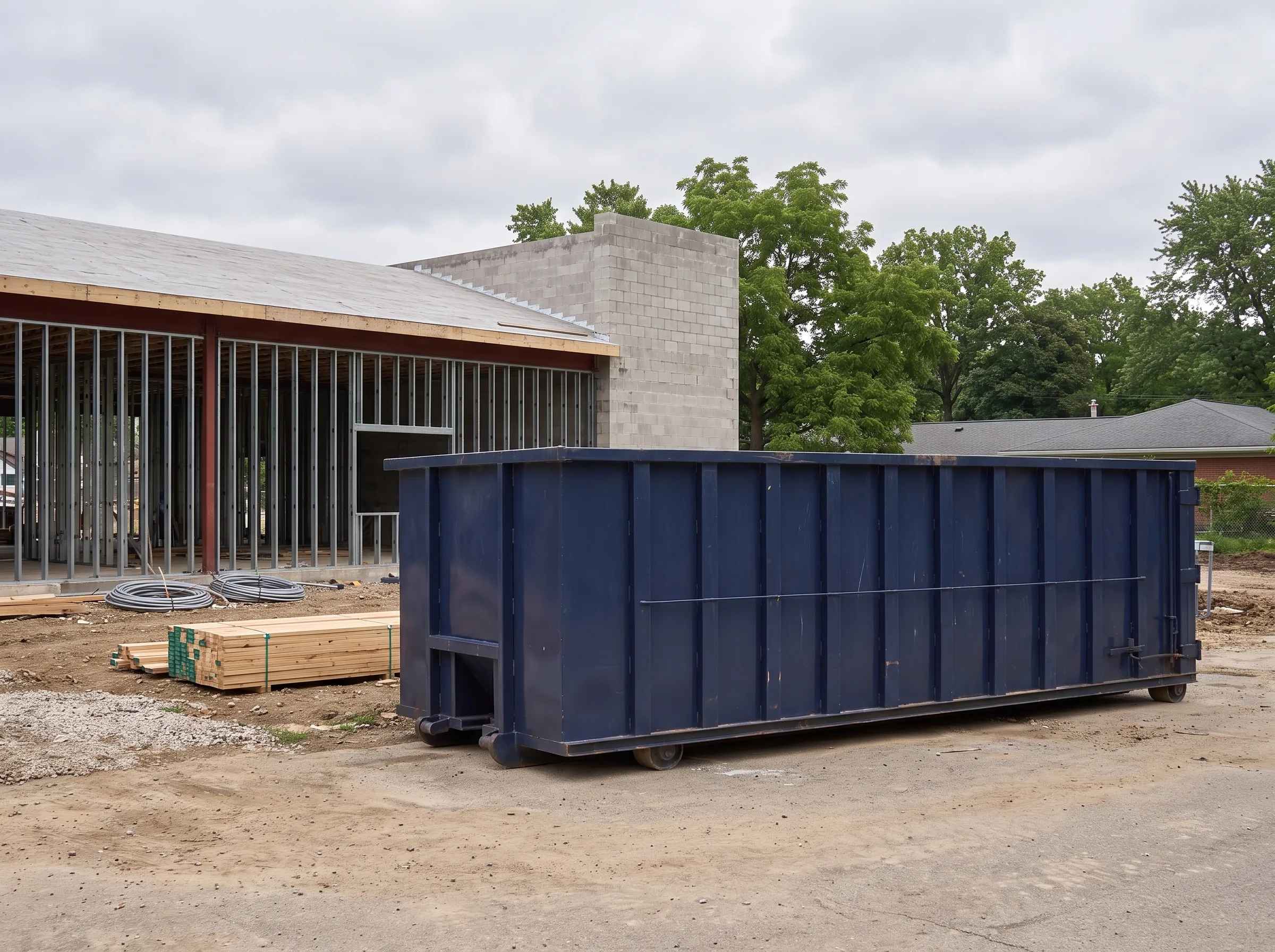 Roll-off dumpster being loaded in Indiana